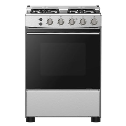Hisense HFG60121X 60 cm Freestanding Gas Cooker, 4 Gas Burners with Flame Failure Device, Cast Iron Pan Support, Stainless Steel, 1 Year Warranty