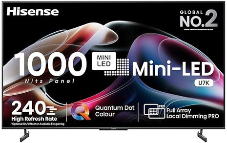Hisense 139 cm (55 inches) | 4K Ultra HD Smart Mini LED QLED TV 55U7K (Black)