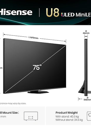 Hisense 189 cm (75 inches) | 4K Ultra HD | Smart Mini LED QLED TV 75U7K (Black)