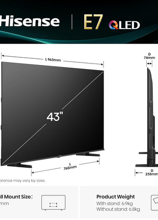 Hisense 108 cm (43 inches) E7Q Series 4K Ultra HD Smart QLED TV 43E7Q (Black)