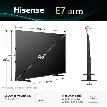 Hisense 108 cm (43 inches) E7Q Series 4K Ultra HD Smart QLED TV 43E7Q (Black)