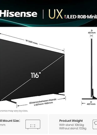 Hisense 253 cm (100 Inches) 4K QLED Mini-LED Smart TV | 1000 NITS Peak Brightness | 165Hz Game Mode | Dolby Vision, Dolby Atmos | 2.1 CH 50W Speakers (Built-in Subwoofer) | VIDAA OS | 100U7Q (Black)