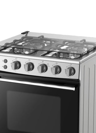Hisense HFG60121X 60 cm Freestanding Gas Cooker, 4 Gas Burners with Flame Failure Device, Cast Iron Pan Support, Stainless Steel, 1 Year Warranty
