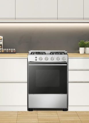 Hisense HFG60121X 60 cm Freestanding Gas Cooker, 4 Gas Burners with Flame Failure Device, Cast Iron Pan Support, Stainless Steel, 1 Year Warranty