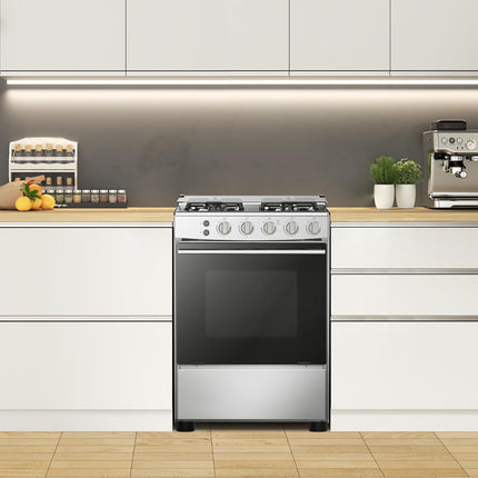 Hisense HFG60121X 60 cm Freestanding Gas Cooker, 4 Gas Burners with Flame Failure Device, Cast Iron Pan Support, Stainless Steel, 1 Year Warranty