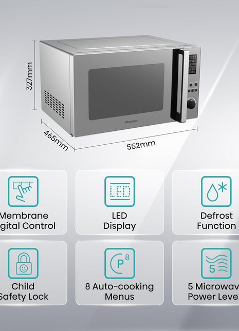 Hisense 45 Liter Microwave with Grill Preimum Silver Model H45MOMK9 | 1 Year Warranty.