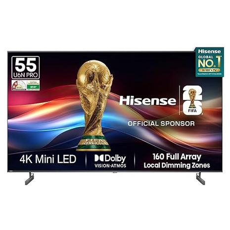 Hisense 139 cm (55 inches) | U6N PRO Series 4K Ultra HD Smart QLED Mini LED TV | 55U6N PRO (Black)
