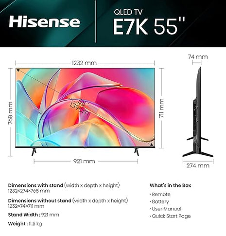 Hisense 139 cm (55 inches) | 4K Ultra HD Smart QLED TV 55E7K (Black)