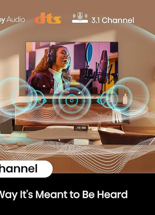 Hisense HS3100-3.1 Channel 480W Soundbar with 6.5 inch Wireless Subwoofer, 3 Full-Range Speakers, 2 tweeters, 480W Max Audio Power, 5.3 Wireless Bluetooth, Powered by DTS Virtual:X, Roku TV Ready