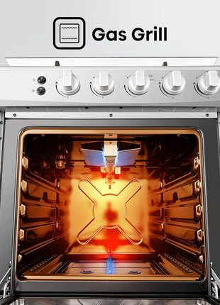 Hisense HFG60121X 60 cm Freestanding Gas Cooker, 4 Gas Burners with Flame Failure Device, Cast Iron Pan Support, Stainless Steel, 1 Year Warranty