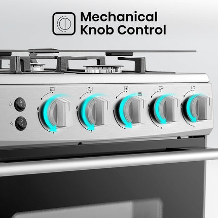 Hisense HFG60121X 60 cm Freestanding Gas Cooker, 4 Gas Burners with Flame Failure Device, Cast Iron Pan Support, Stainless Steel, 1 Year Warranty