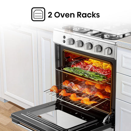 Hisense HFG60121X 60 cm Freestanding Gas Cooker, 4 Gas Burners with Flame Failure Device, Cast Iron Pan Support, Stainless Steel, 1 Year Warranty