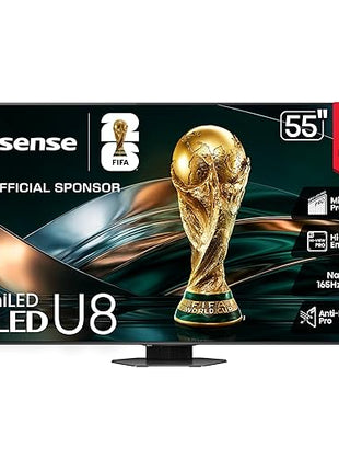 Hisense 55" Class U8 Mini-LED ULED 4K UHD Google Smart TV (55U8QG, 2025 Model) | QLED, Native 165Hz, VRR 288 | Up to LD5600, 5000 Nits, HDR10+, Dolby Vision IQ · Atmos |IMAX Enhanced, 4.1.2 Ch Audio