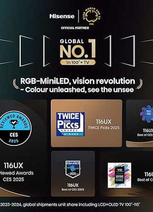 Hisense 253 cm (100 Inches) 4K QLED Mini-LED Smart TV | 1000 NITS Peak Brightness | 165Hz Game Mode | Dolby Vision, Dolby Atmos | 2.1 CH 50W Speakers (Built-in Subwoofer) | VIDAA OS | 100U7Q (Black)