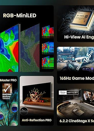 Hisense 253 cm (100 Inches) 4K QLED Mini-LED Smart TV | 1000 NITS Peak Brightness | 165Hz Game Mode | Dolby Vision, Dolby Atmos | 2.1 CH 50W Speakers (Built-in Subwoofer) | VIDAA OS | 100U7Q (Black)
