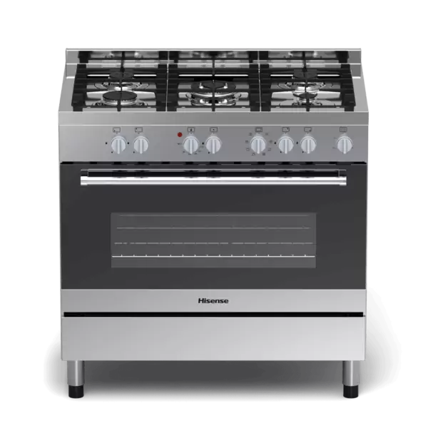 Hisense Free Standing Cooker, 90*60CM, 4 Gas Burners, 2 Electric Burners, Electric Oven, Glass Lid (Model No: HF942GEES)
